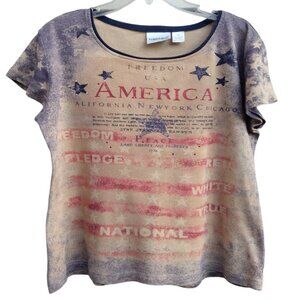 Fashion Bug FREEDOM USA AMERICA vintage knit top tee sz XL